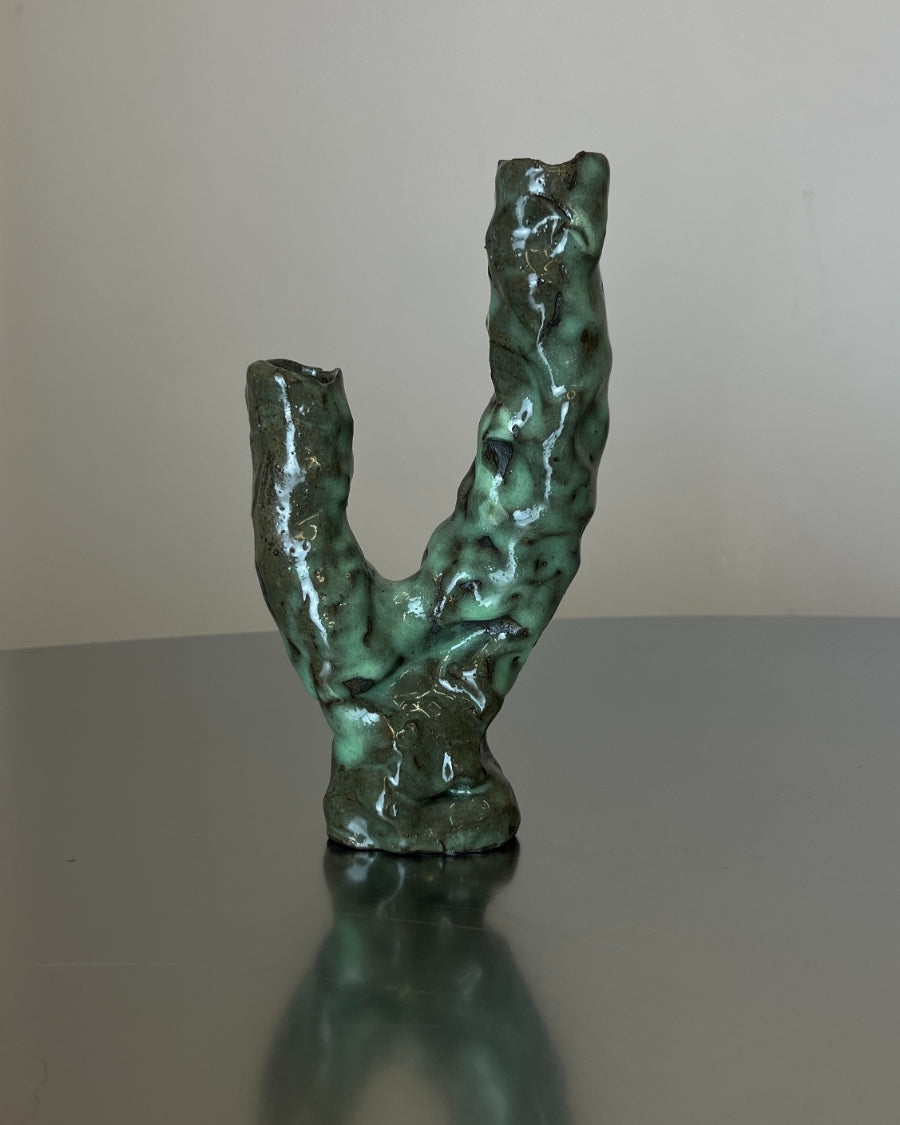 Green Double Candleholders by HAP Ceramics